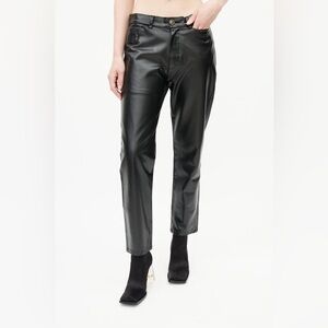 Jean Paul Gaultier Black Straight Leg Faux Leather Logo Trouser US Waist 28